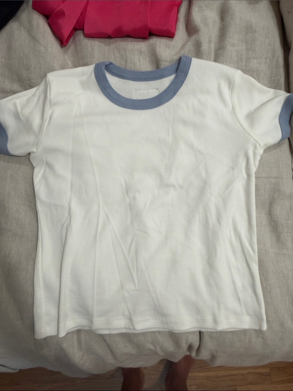 Daily Drills White Boy Tee with Light Blue Trim and Green Logo - Picture 3 of 4